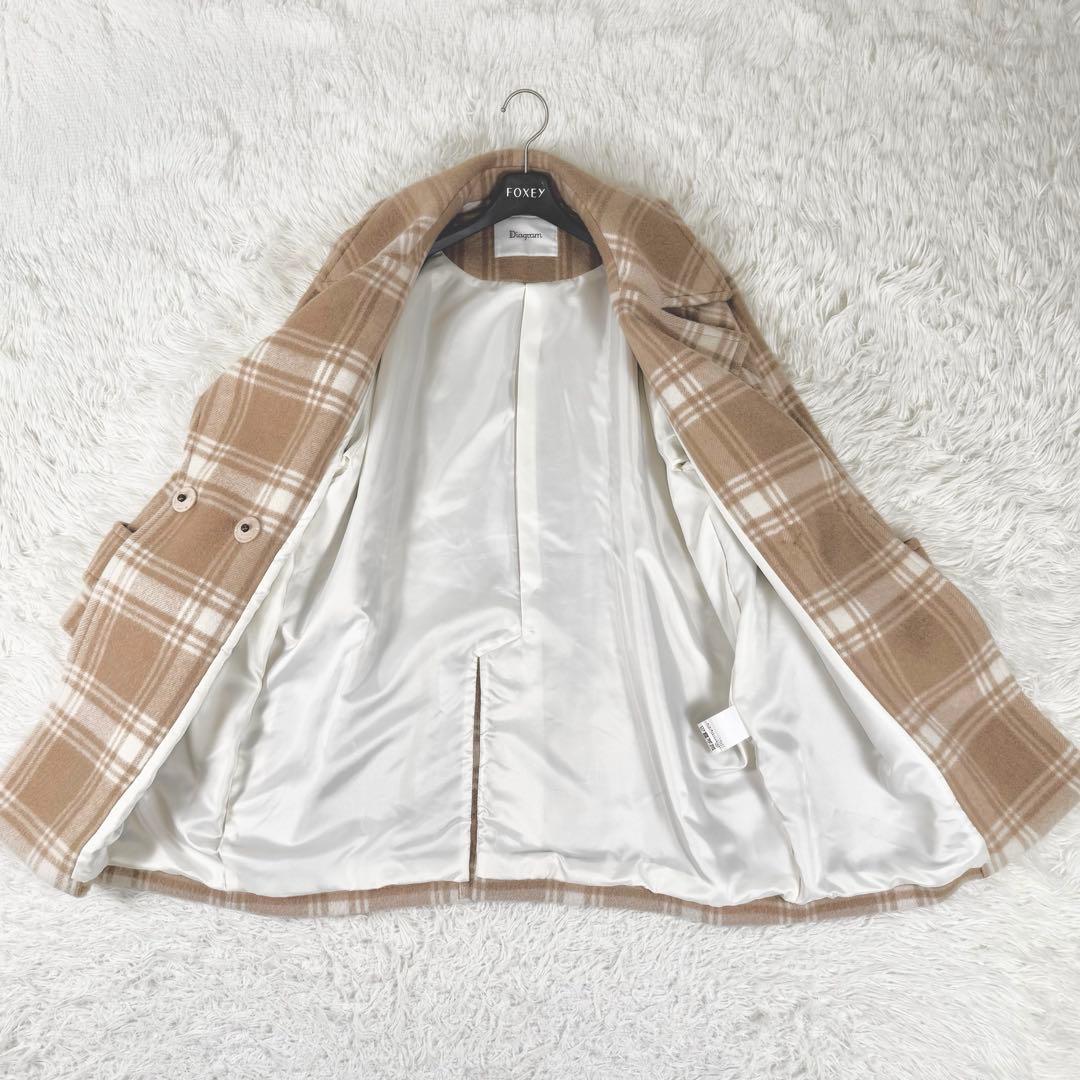 美品✨ ダイアグラム ウールビーバーチェックコート ストール付 36 ミドル丈
