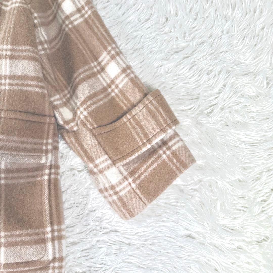 美品✨ ダイアグラム ウールビーバーチェックコート ストール付 36 ミドル丈