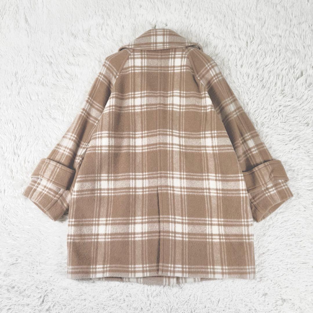美品✨ ダイアグラム ウールビーバーチェックコート ストール付 36 ミドル丈