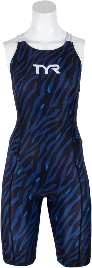 新品 TYR 競泳用水着 ハイバックL黒×ネイビー×ブルー日本製