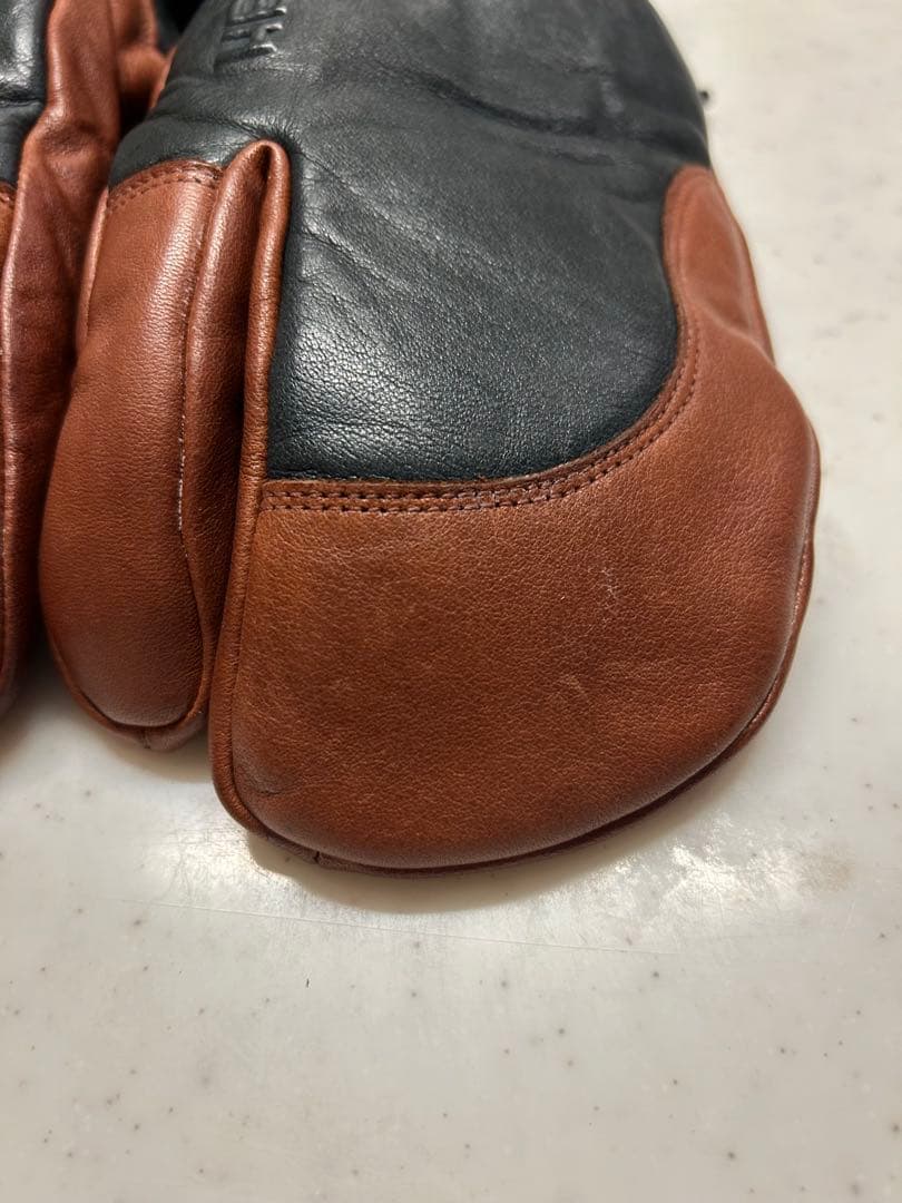 HESTRA ミトングローブ レザー 3フィンガー サイズ7 ネイビーブラウン