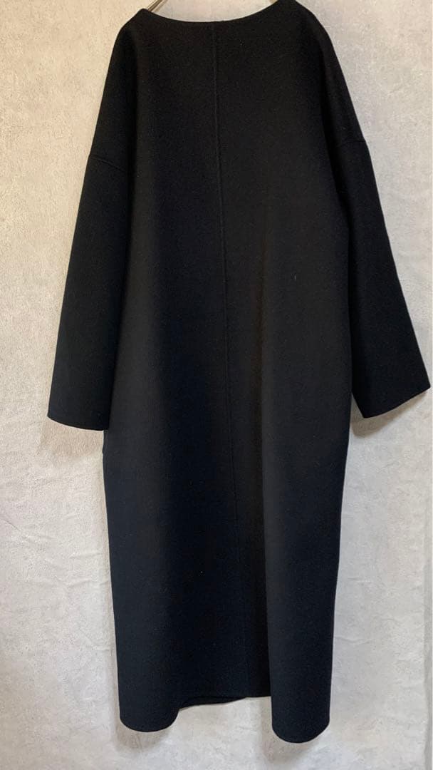 極美品 プルミエアロンディスモン ダブルビーバー ノーカラー ロングコート 黒