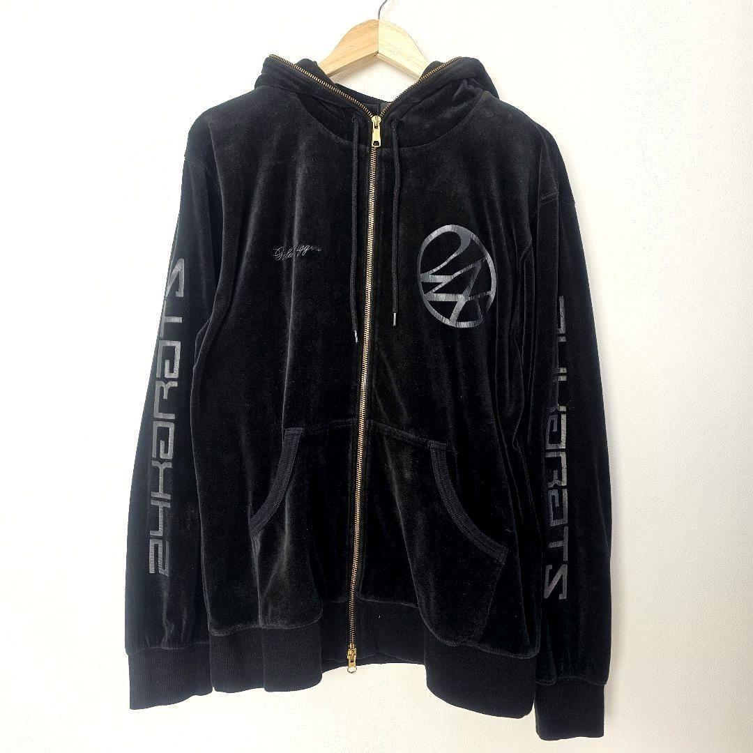 24karats ベロア セットアップ 上下セット 黒 刺繍 ロゴ ジャージ