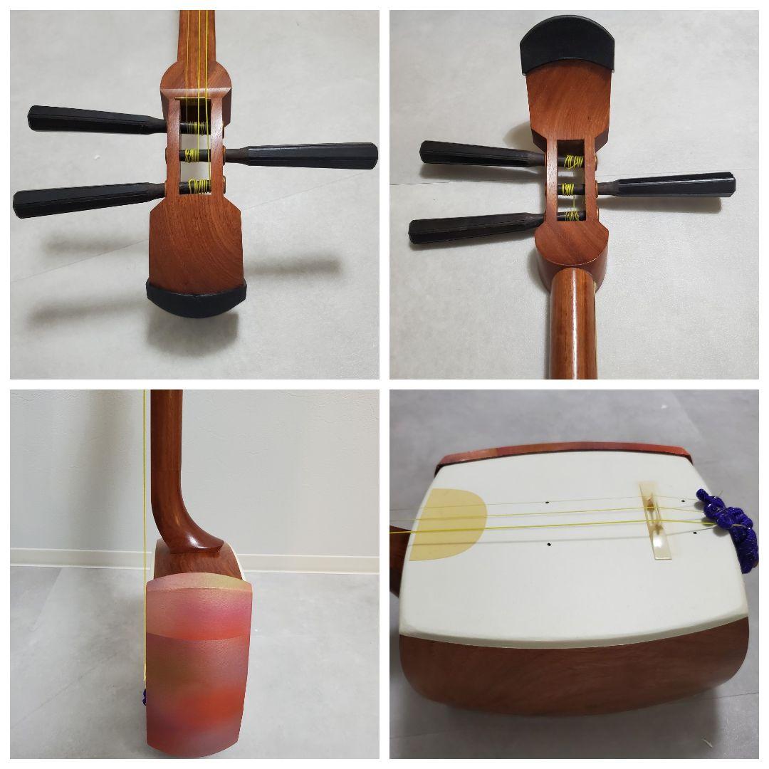 【レザーハードケース】細棹三味線 長唄 花梨 天然皮 正寸 撥 駒 セット 中棹