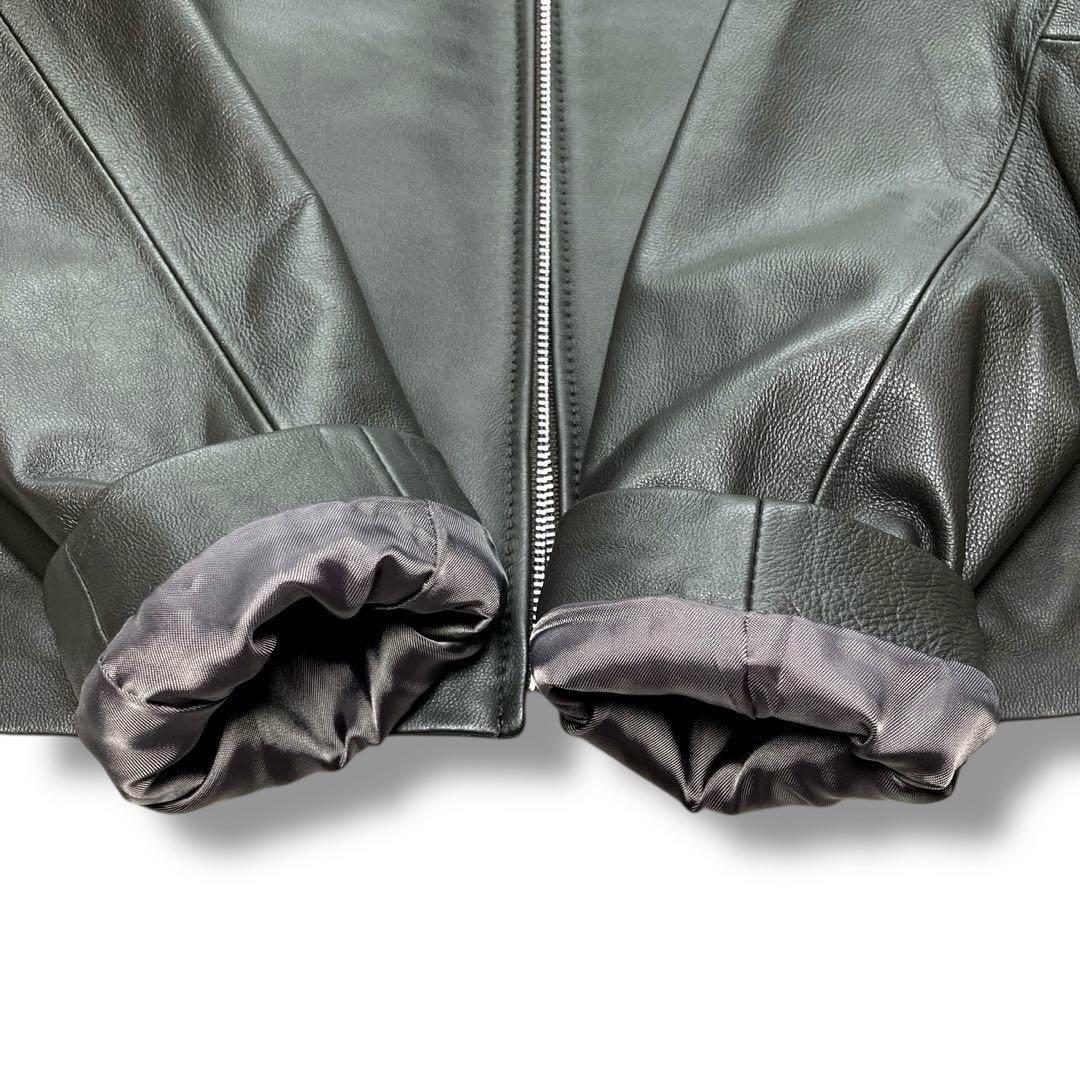 【極美品】好配色◎グレーレザー/羊革「ユナイテッドアローズ」ノーカラーライダース