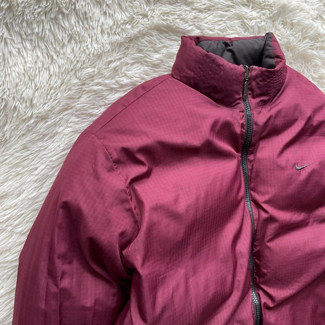 美品✨00s NIKE リバーシブル　ダウンジャケット　黒×えんじ　L 刺繍ロゴ