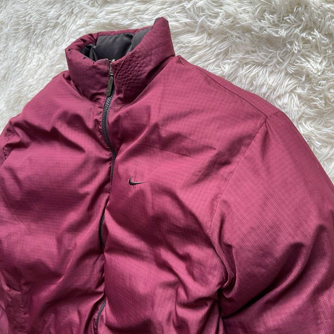 美品✨00s NIKE リバーシブル　ダウンジャケット　黒×えんじ　L 刺繍ロゴ