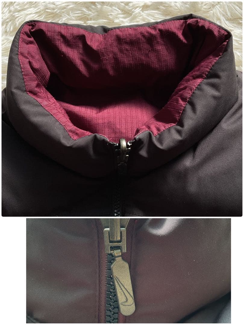 美品✨00s NIKE リバーシブル　ダウンジャケット　黒×えんじ　L 刺繍ロゴ