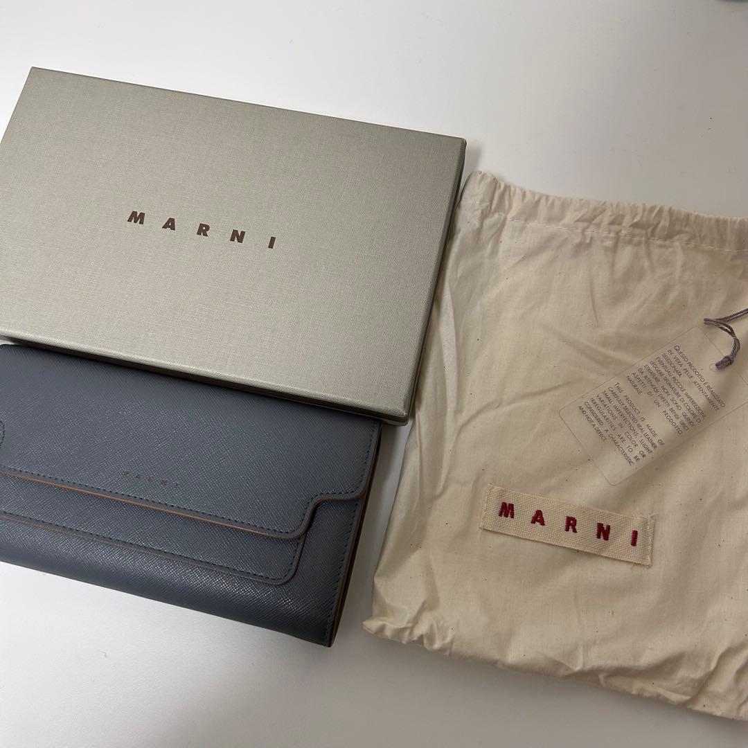 極美品】MARNI マルニ 長財布 サフィアーノ レザー グレー×ブラウン