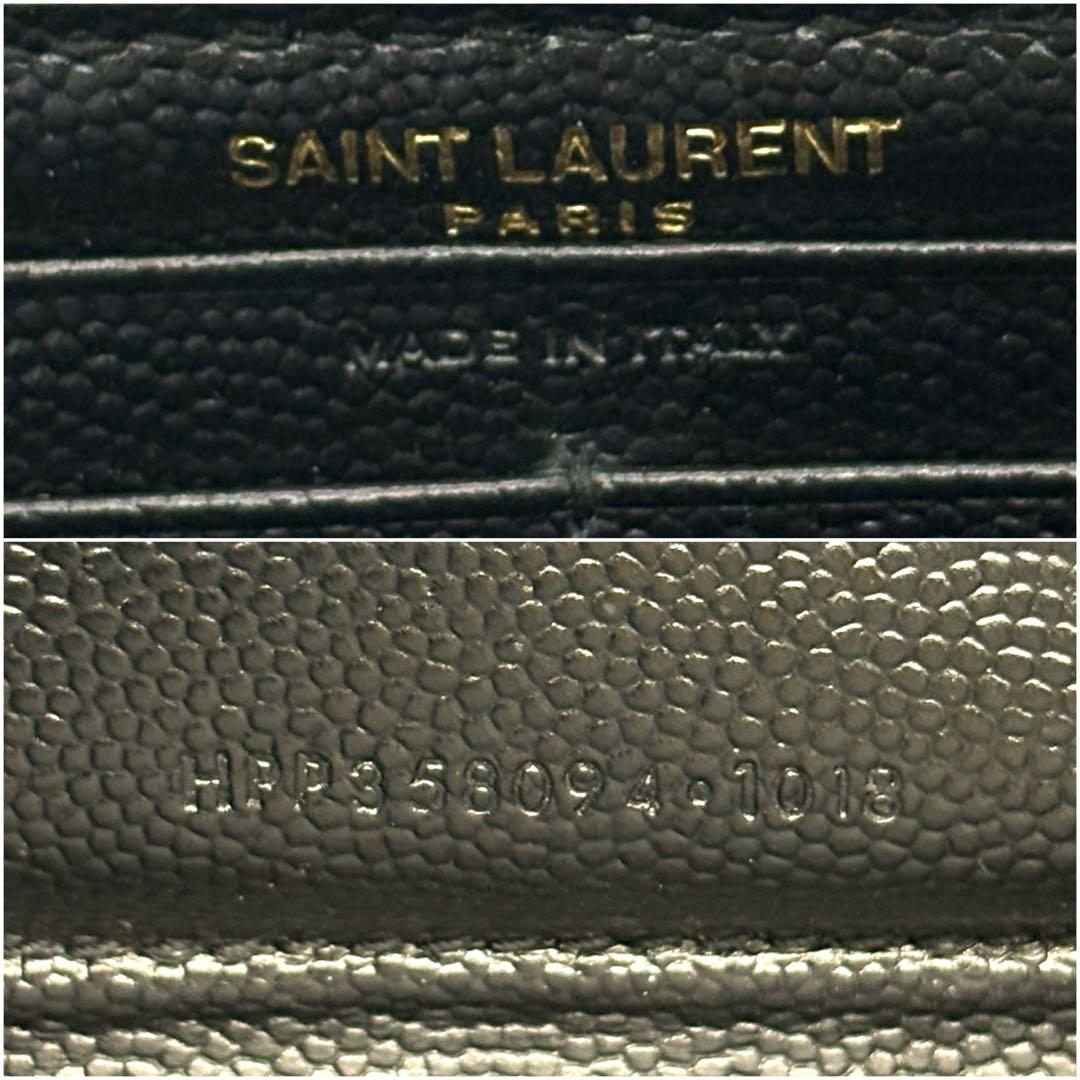 未使用級◆サンローラン 長財布 キャビアスキン カサンドラ ブラック ゴールド