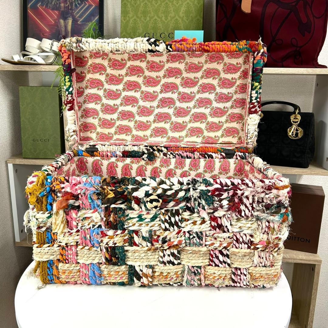 美品 モロッコ ジュート 手編み 収納ボックス インテリア