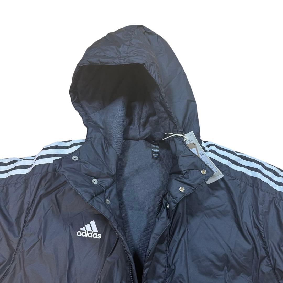 【新品タグ付】adidas ベンチコート XL 黒 中綿 ロング丈 3ストライプ