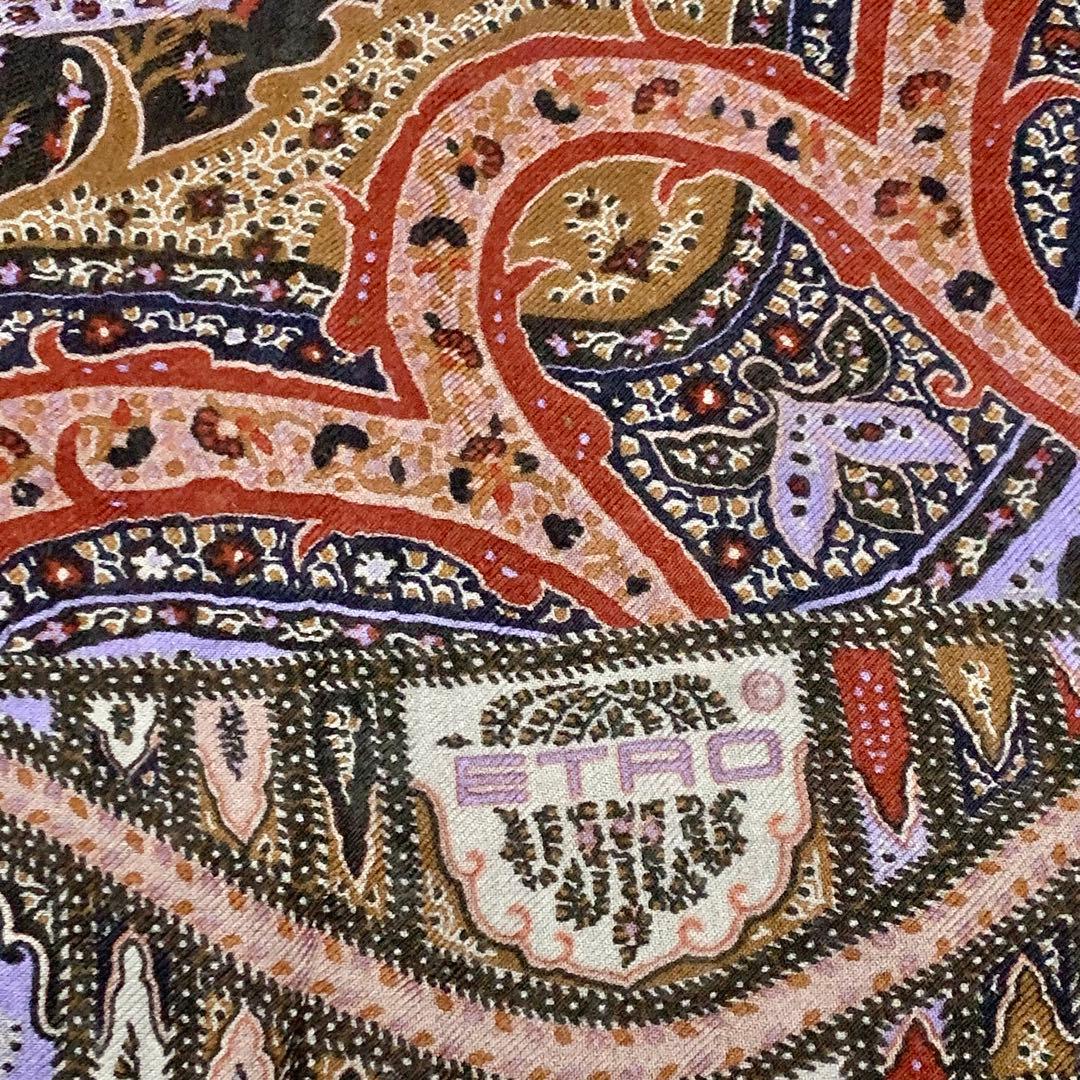 【希少カラー】 エトロ 大判ストール スカーフ ペイズリー パープル ブラウン