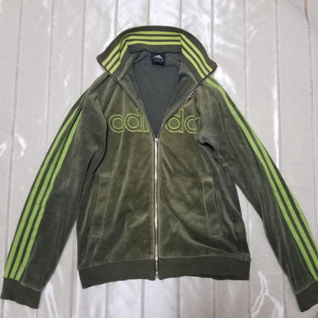 【adidas】オリーブグリーン/カーキ ベロア ジャージ セットアップ M