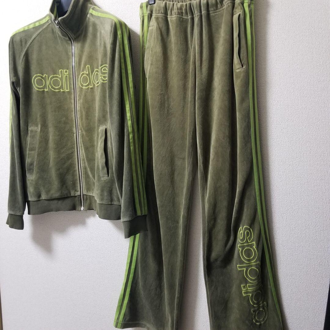 【adidas】オリーブグリーン/カーキ ベロア ジャージ セットアップ M