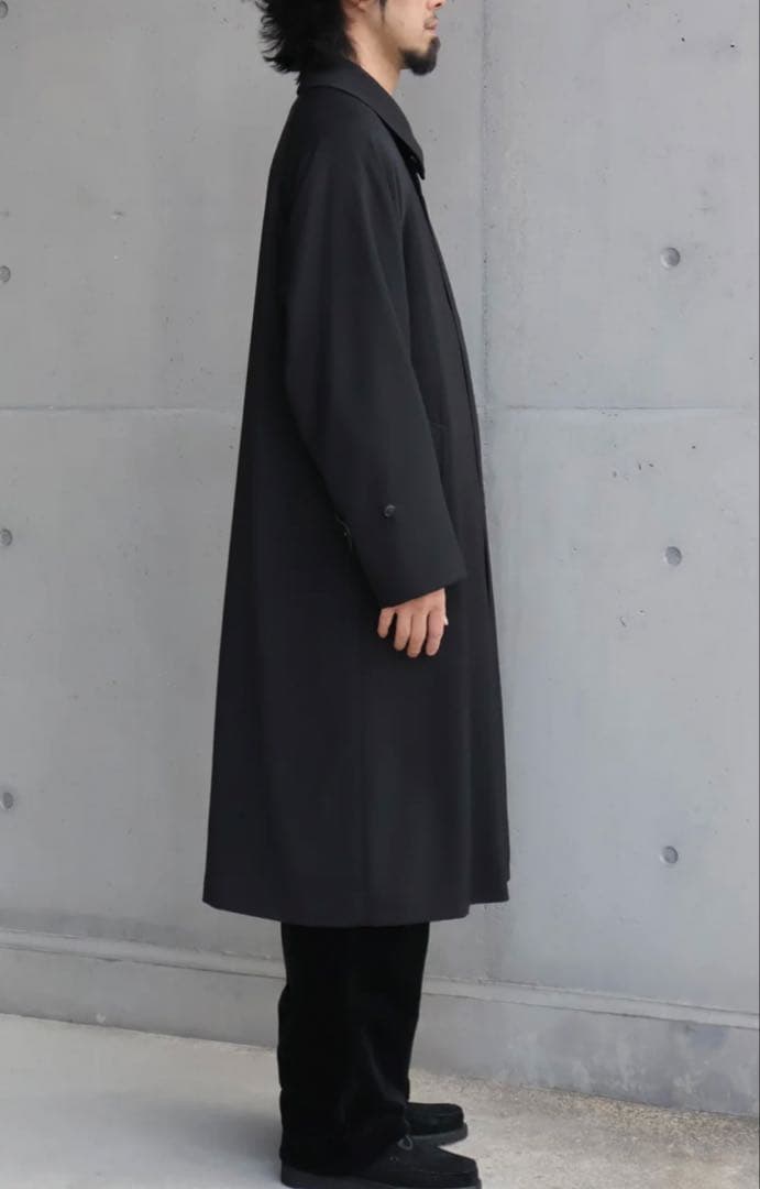 25AW COMOLI コモリ ウールギャバ バルカラーロングコート ブラック