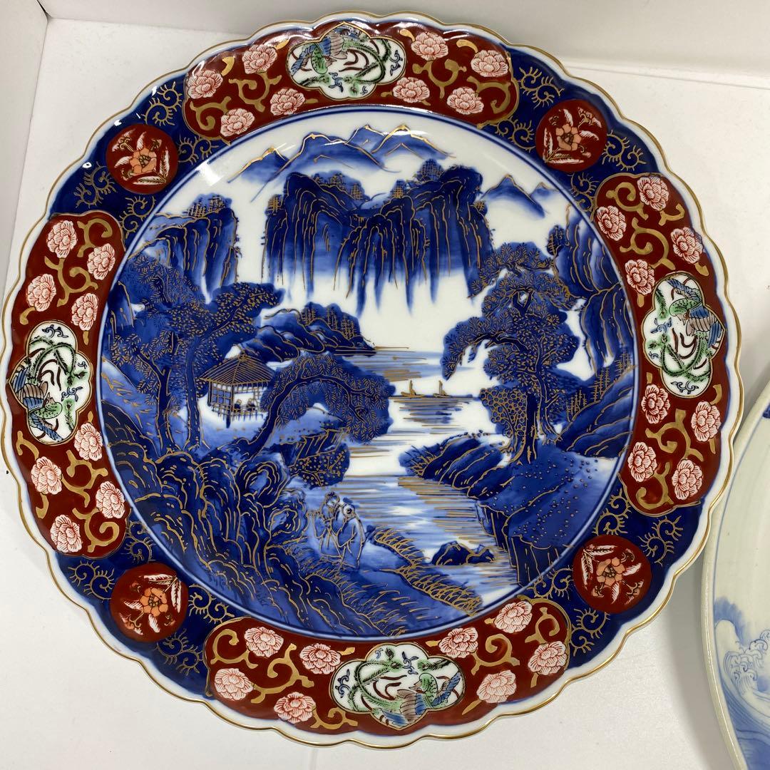 古伊万里 染錦 染付大皿4枚 美人画木箱付 タニコ 東