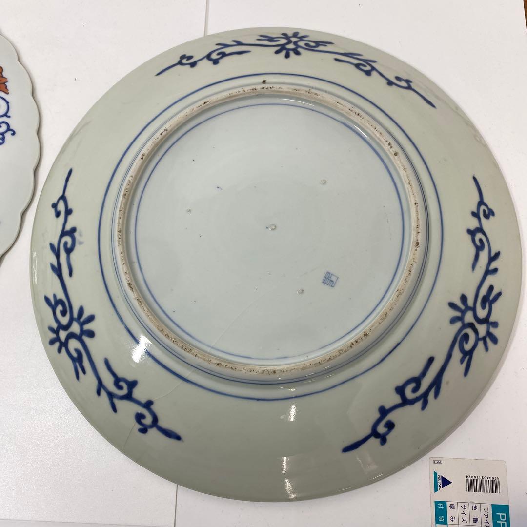 古伊万里 染錦 染付大皿4枚 美人画木箱付 タニコ 東