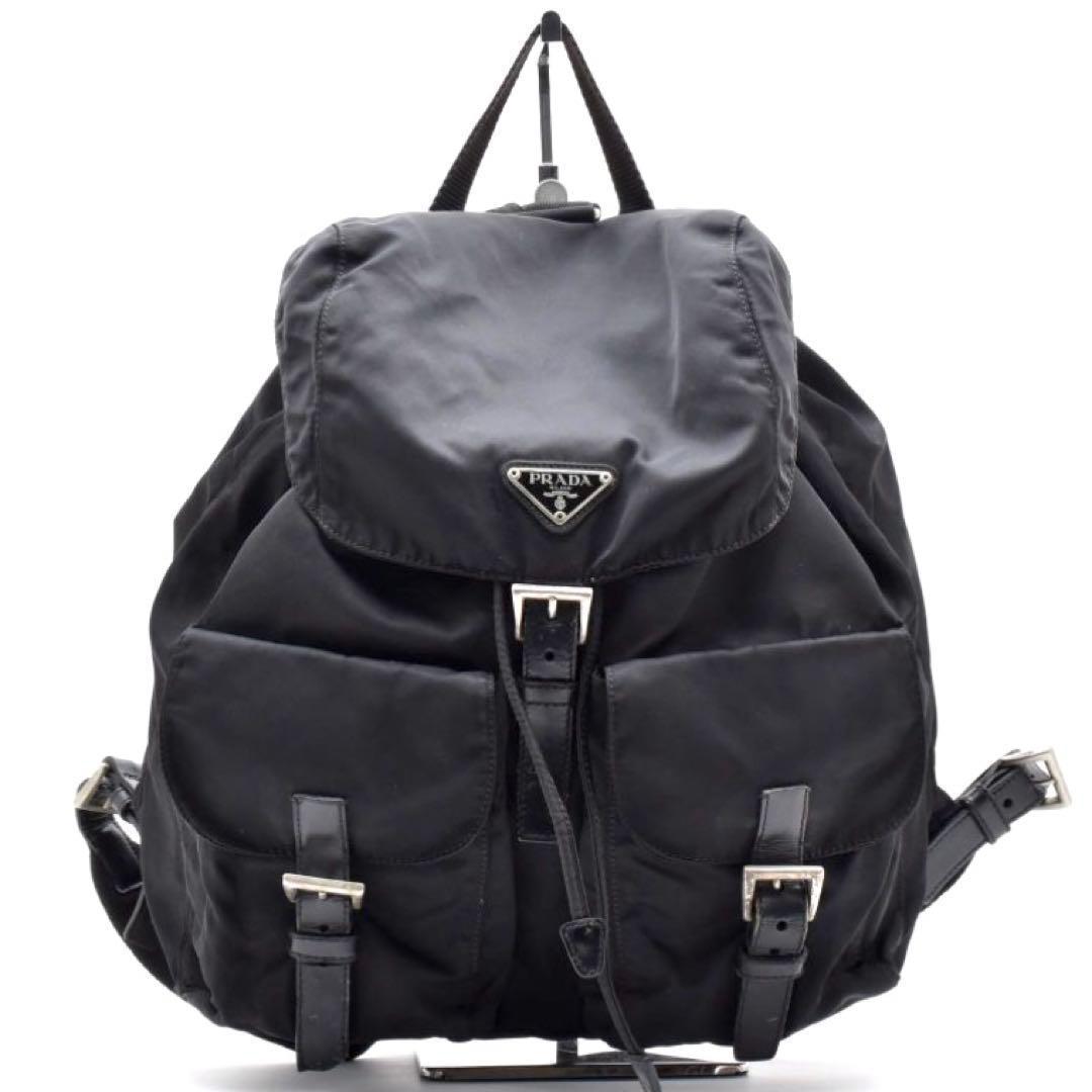 PRADA リュック 三角ロゴ ナイロン テスート レザー 黒 ブラック 巾着型