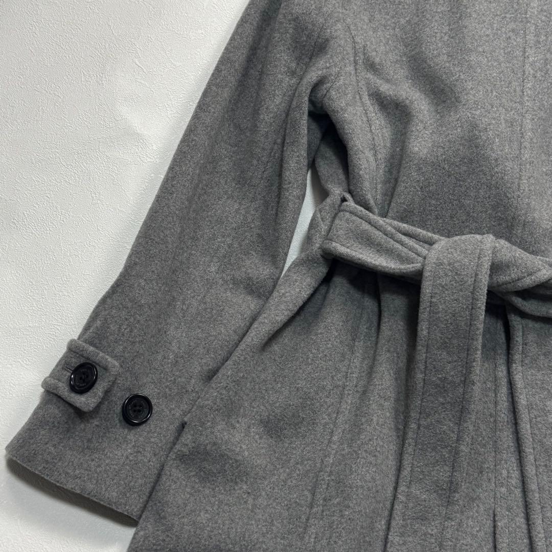 美シルエット ポールスチュアート ロング コート カシミヤ ベルト グレー