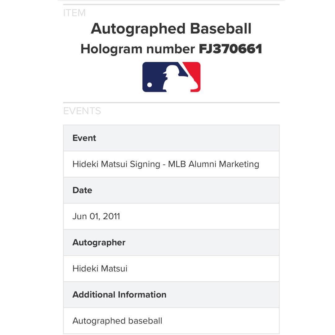 元ヤンキース 松井秀喜 直筆サイン 2009 WS MVP MLB ホログラム