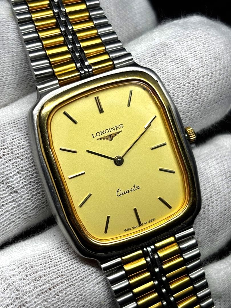 LONGINES ロンジン クォーツ スクエア ゴールド文字盤 電池新品 稼働品