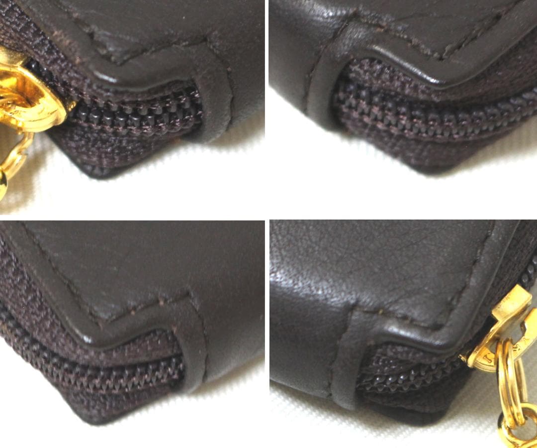 極美品 クリスチャンディオール レザー CDロゴ ケース ゴールド 茶