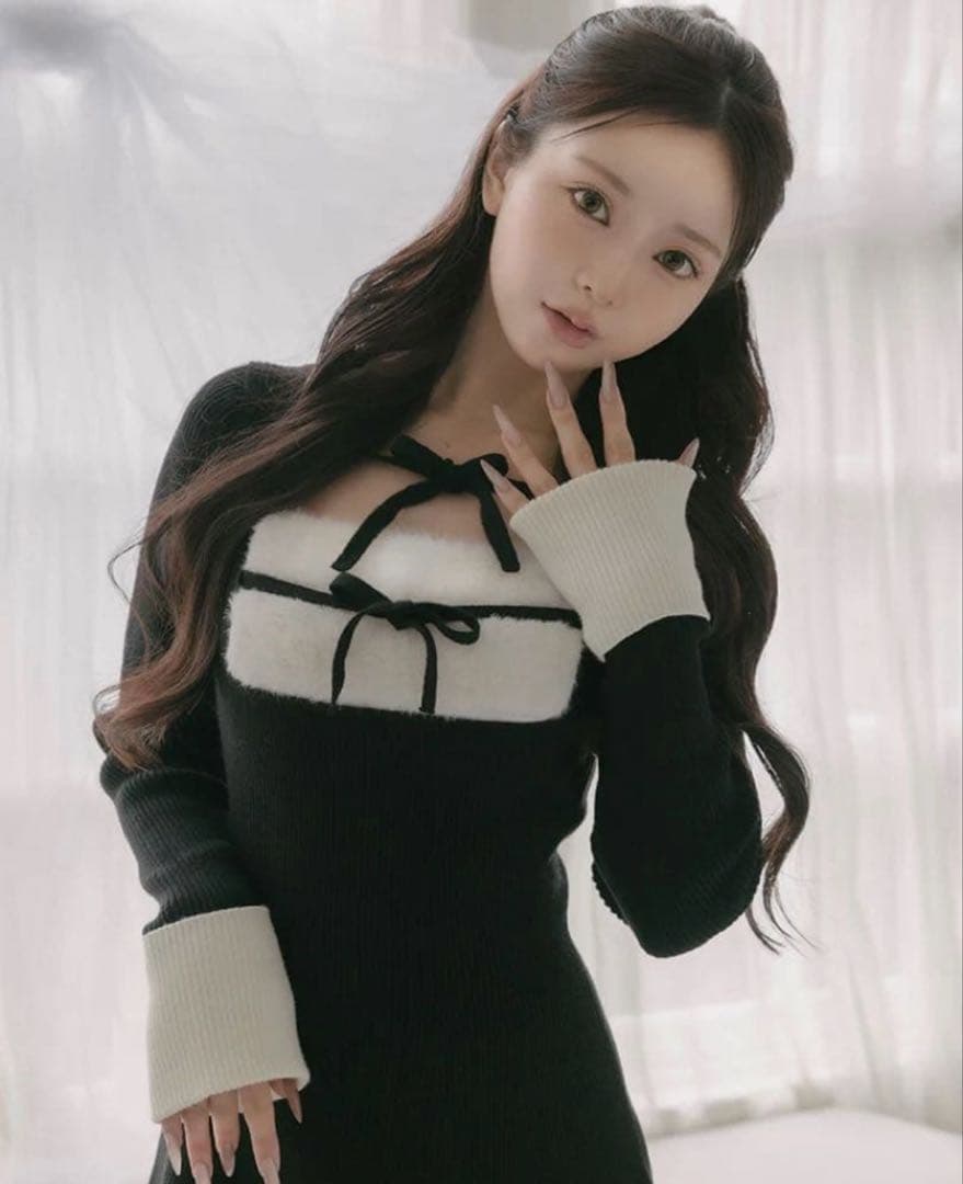 Darich ダーリッチ リボンファーフレアニットミニワンピース