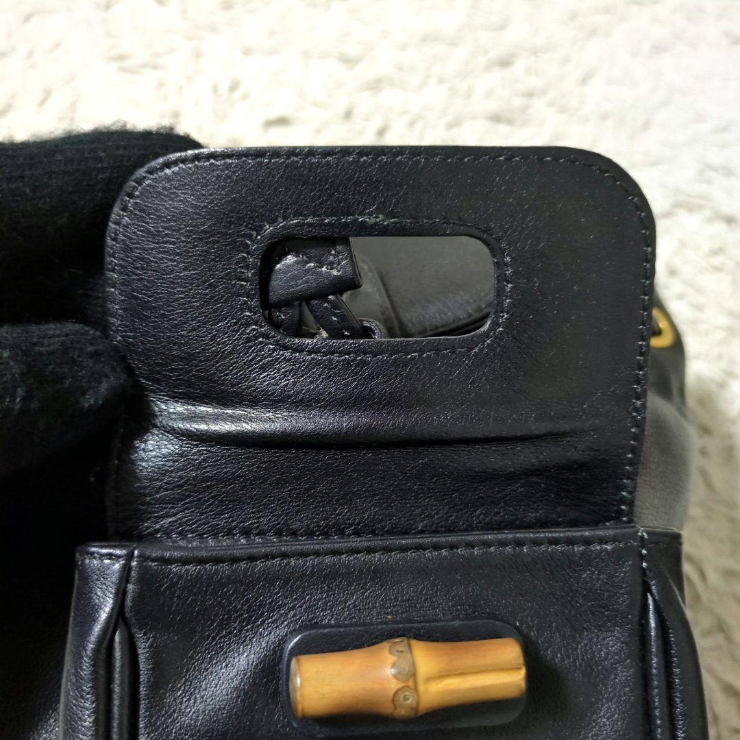 希少 GUCCI グッチ バンブー レザー リュック ブラック ゴールド