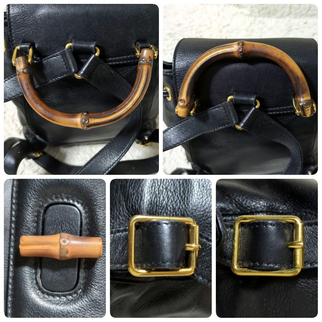 希少 GUCCI グッチ バンブー レザー リュック ブラック ゴールド