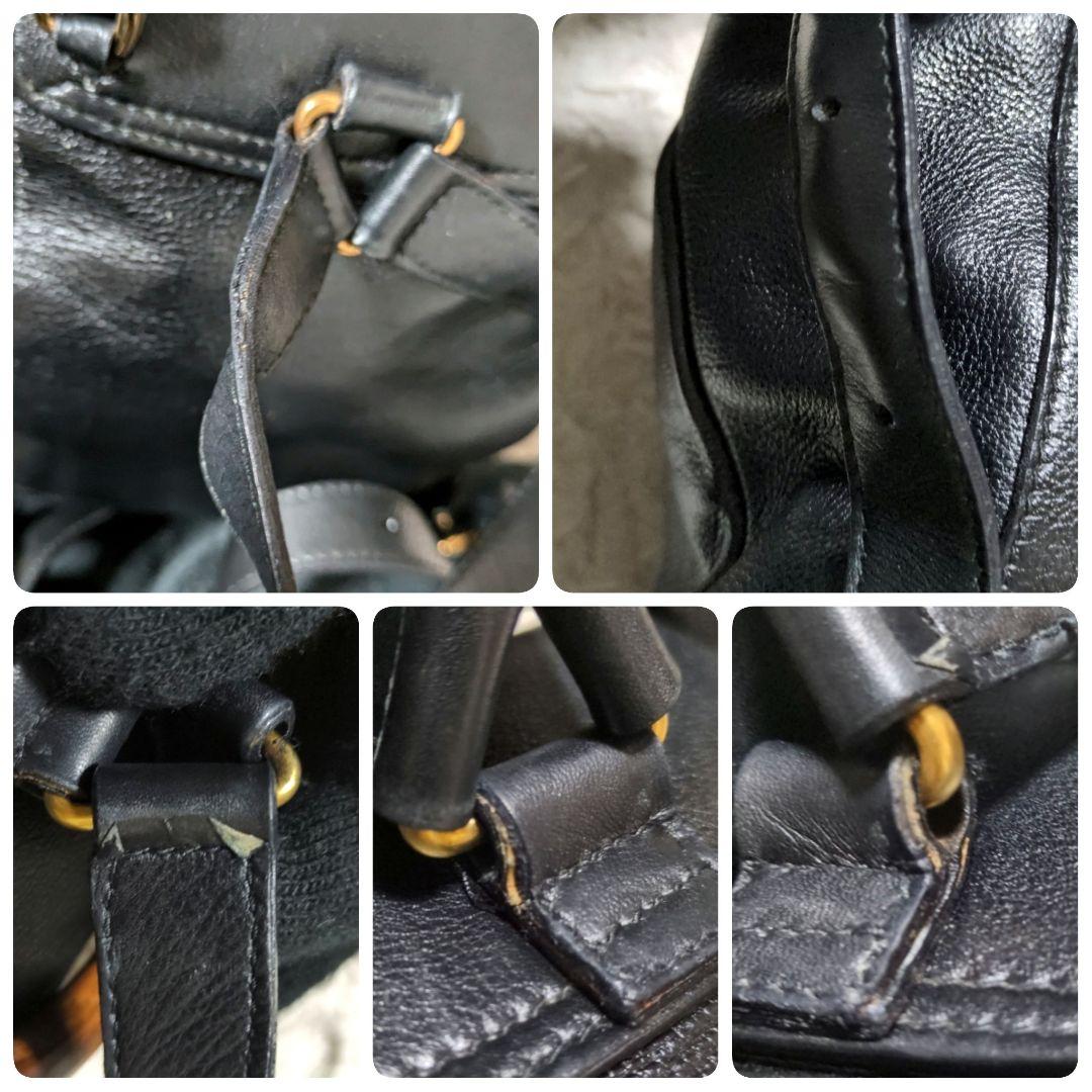 希少 GUCCI グッチ バンブー レザー リュック ブラック ゴールド