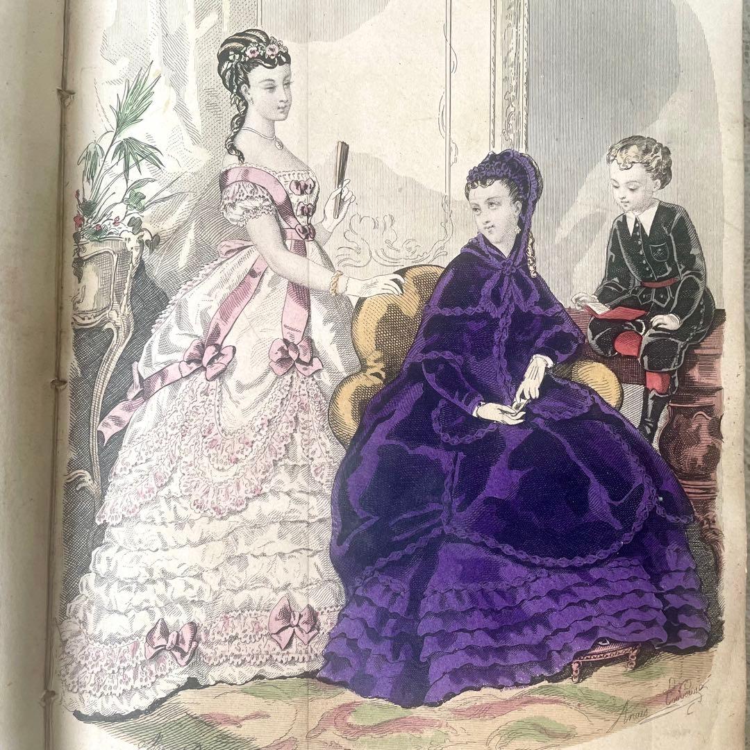 マガジン・デ・ドゥモアゼル1869年　フランスアンティーク　本　古書　彩色銅版画