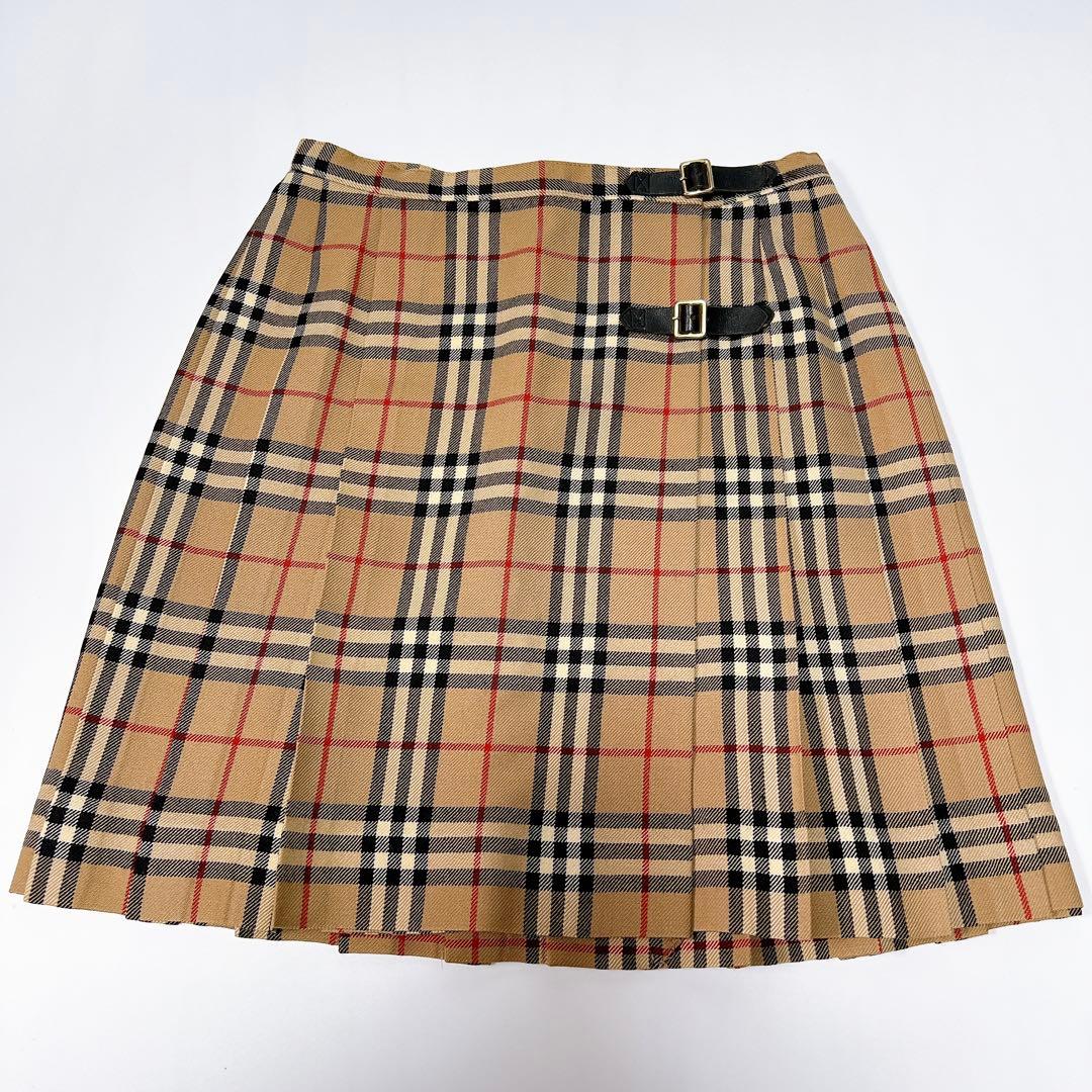 《美品》バーバリーブルーレーベル プリーツミニスカート ノバチェック 革ベルト