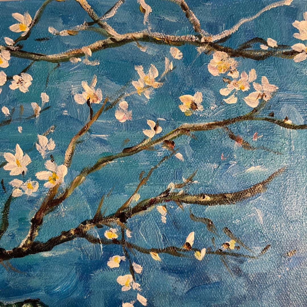 ★秀作★ 手書き油絵 ゴッホ 花咲くアーモンドの枝 額付 肉筆絵画 油彩画