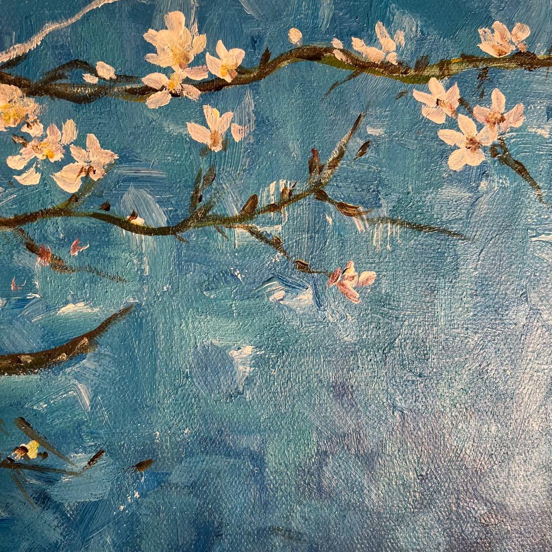 ★秀作★ 手書き油絵 ゴッホ 花咲くアーモンドの枝 額付 肉筆絵画 油彩画