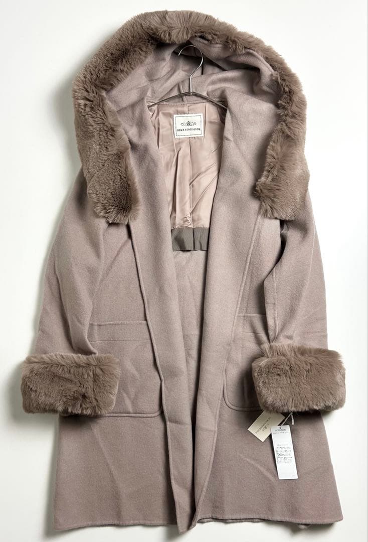【未使用】グレースコンチネンタル/リバーガウンフードコート/ファー/ベルト付/M