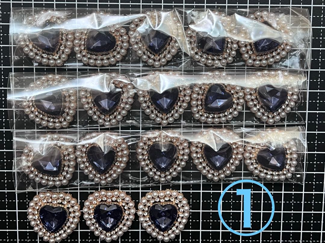 パール ビジュー ハート センター パーツ 藍色 18個