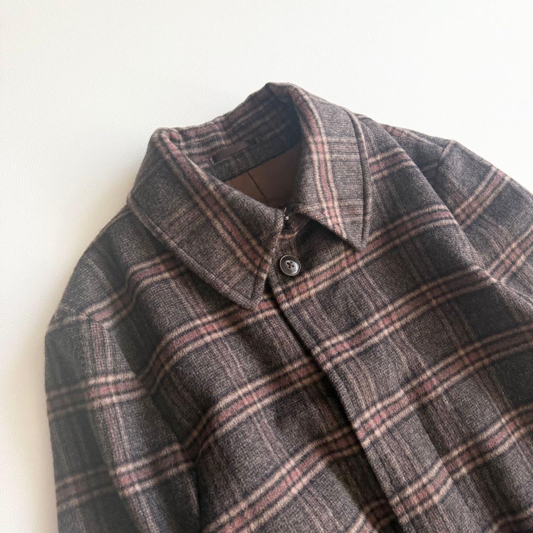 【トゥモローランド ピルグリム】カシミヤ混 チェック ステンカラーコート 48