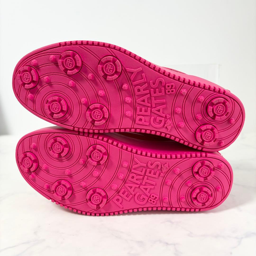 未使用 パーリーゲイツ 22.5 ゴルフシューズ レザー ロゴ ピンク