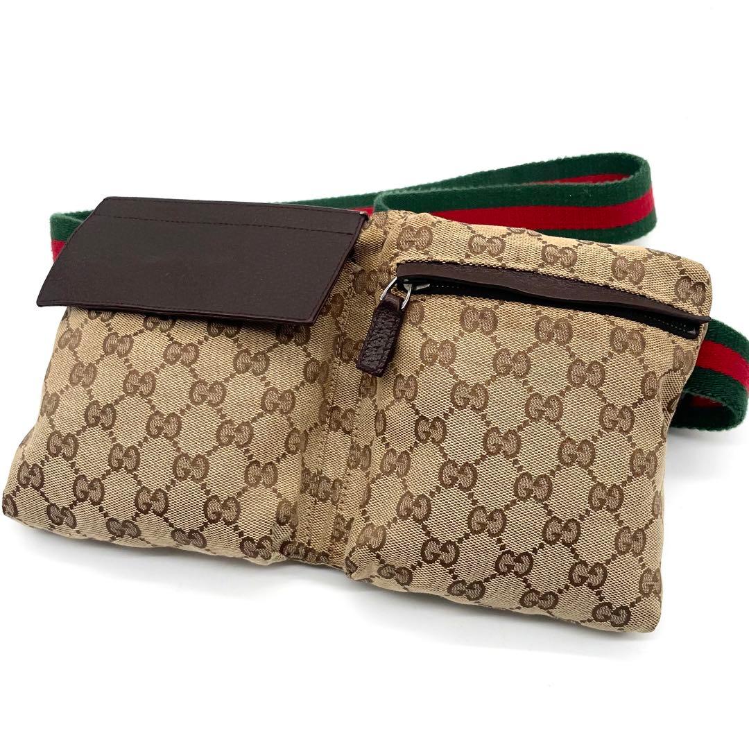 美品✨グッチ ボディバッグ GG キャンバス レザー シェリーライン
