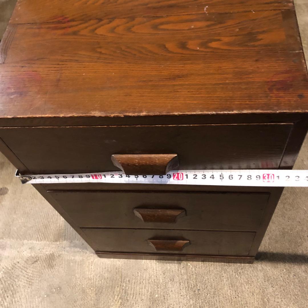 【アンティーク】　木製引き出し　ブラウン3段引き出し　脇机　サイドチェスト　棚