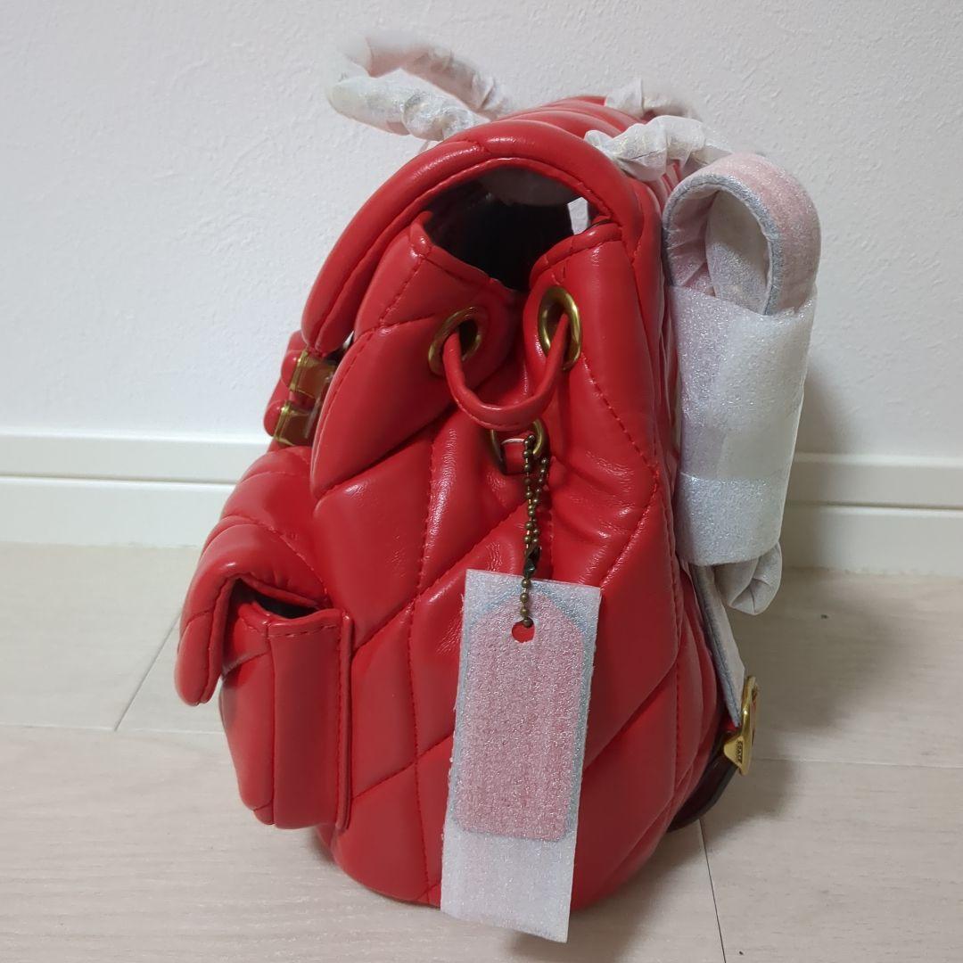 【新品】COACH　タビー バックパック・キルティング　レッド系　CU077