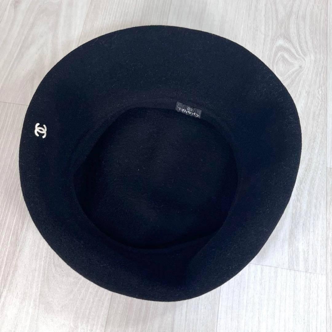 【美品】CHANEL/シャネル　ベレー帽　ココマーク刺繍　ウール　59相当　黒