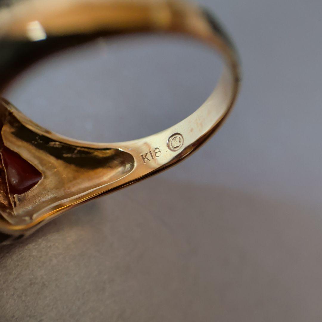 リング　K18　YG　珊瑚　ダイヤモンド計0.04ct　三越　5.53g