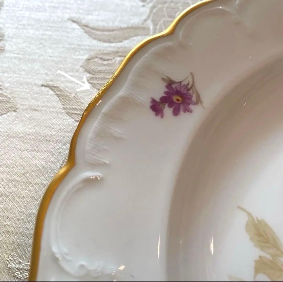 KPMベルリン】印象主義「花と蝶」 金彩 レリーフ 皿／ディナー 13