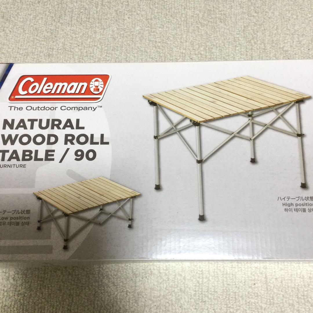 希少90cmサイズ 新品 Coleman ナチュラルウッドロールテーブル