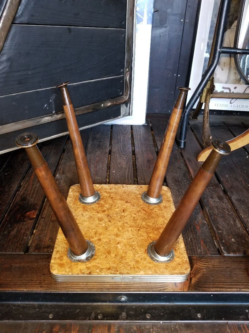 昭和 レトロ 中央パネル社 木製 アルミフレーム ウッド スモール テーブル