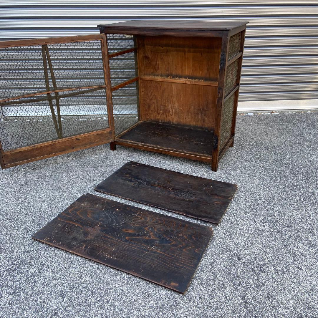 古い網の蝿帳　網棚　昭和レトロ　古家具 道具入れ