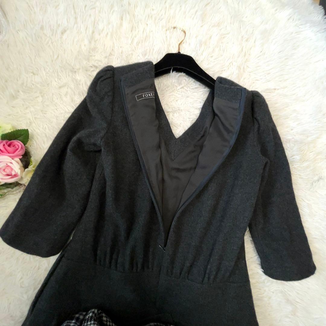 二重ふんわり✨FOXEY フォクシー　ワンピース　ヘリンボン グレー 40