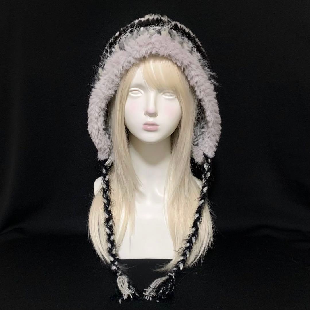 【Y】ボンネット バラクラバ ニット帽 編み物 ハンドメイド グランジ